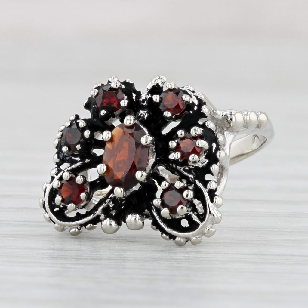 Light Gray 0.95ctw Garnet Butterfly Ring 10k White Gold Size 6.25