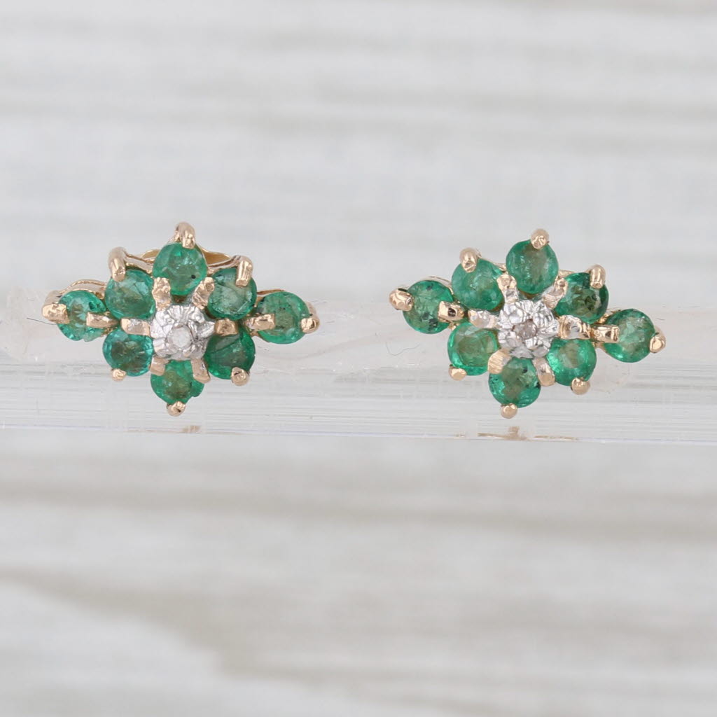 0.50ctw Emerald Diamond Cluster Stud Earrings 14k Yellow Gold Studs