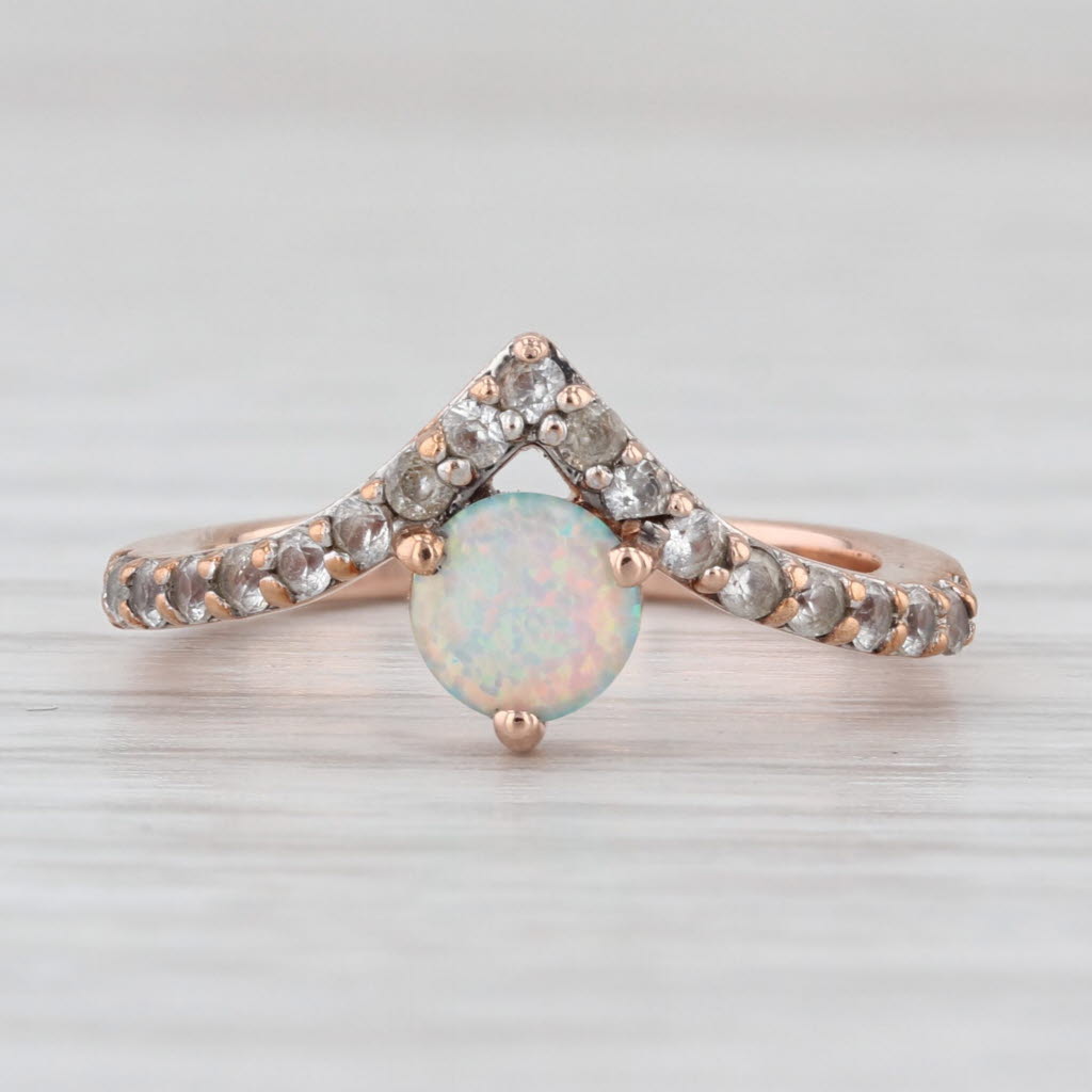 Lab Created Opal Sapphire Contoured Ring 10k Rose Gold Size 4