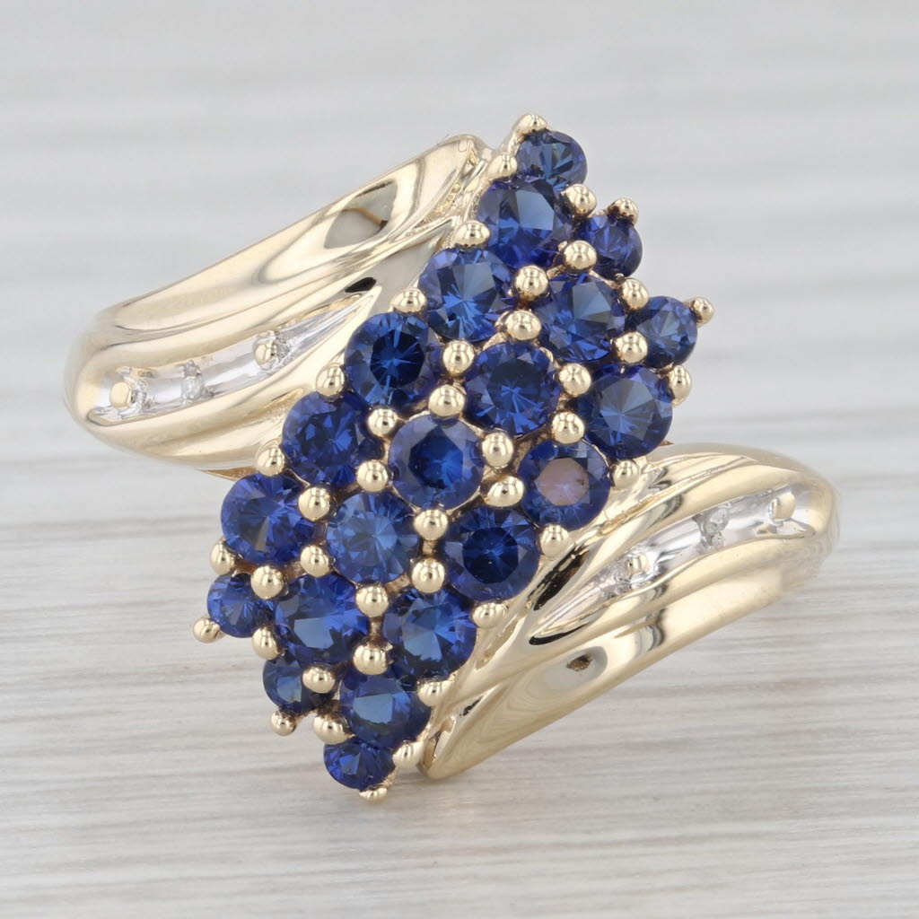 Light Gray 1.60tw Lab Created Blue Sapphire Cluster Ring 10k Yellow Gold Size 10 Bypass