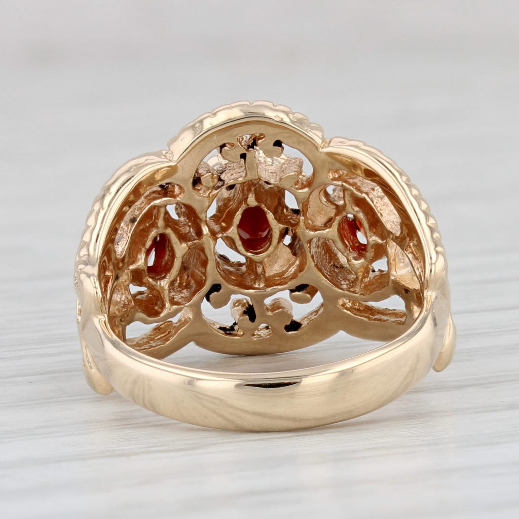 Light Gray 0.90ctw Garnet Ring 14k Yellow Gold Size 5.75 Oval 3-Stone Ornate