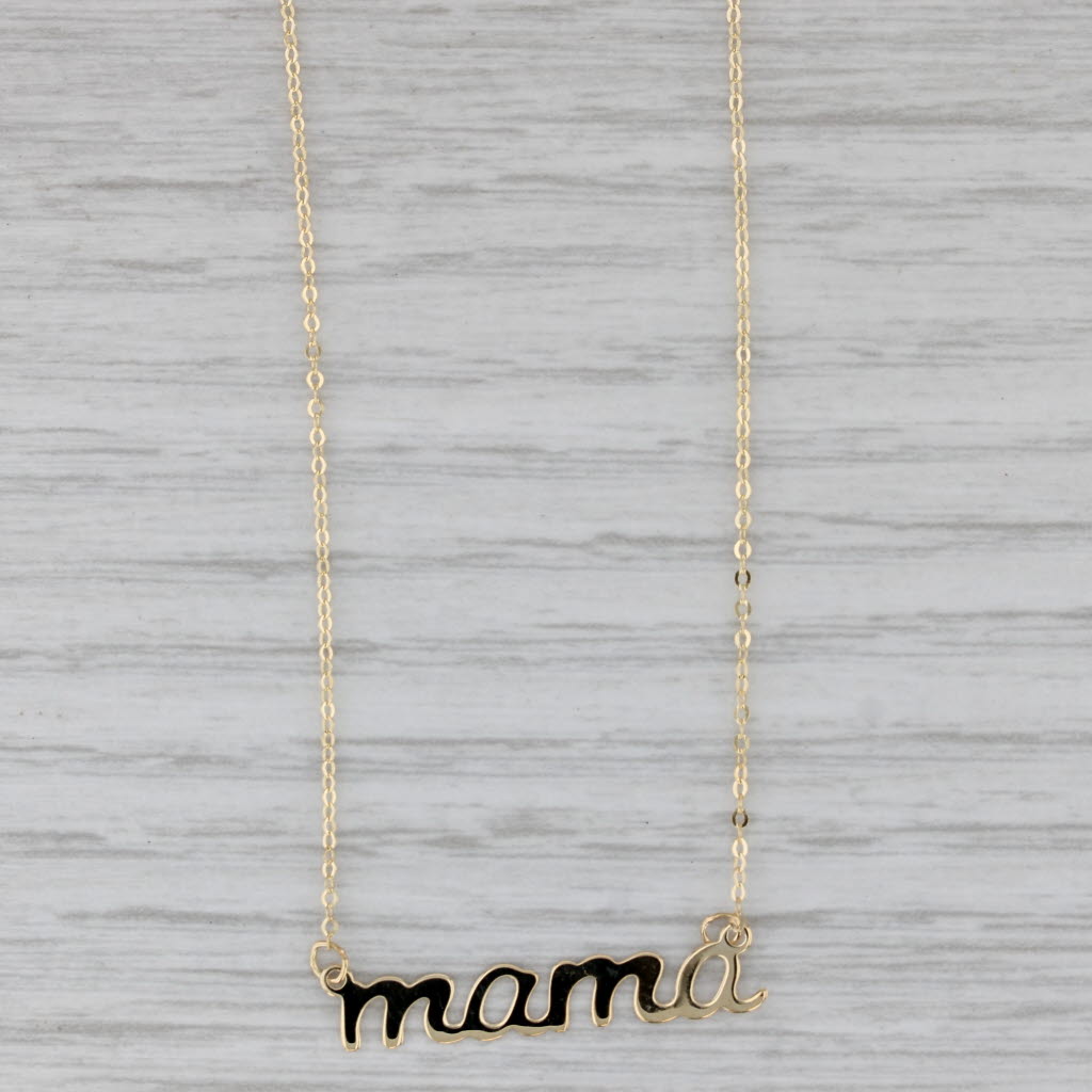 Gray New Mama Pendant Necklace 14k Yellow Gold 16" 18" Cable Chain