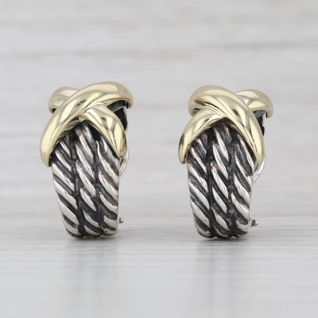 David Yurman Cable Crossover J-Hook Earrings Sterling Silver 14k Gold Drops