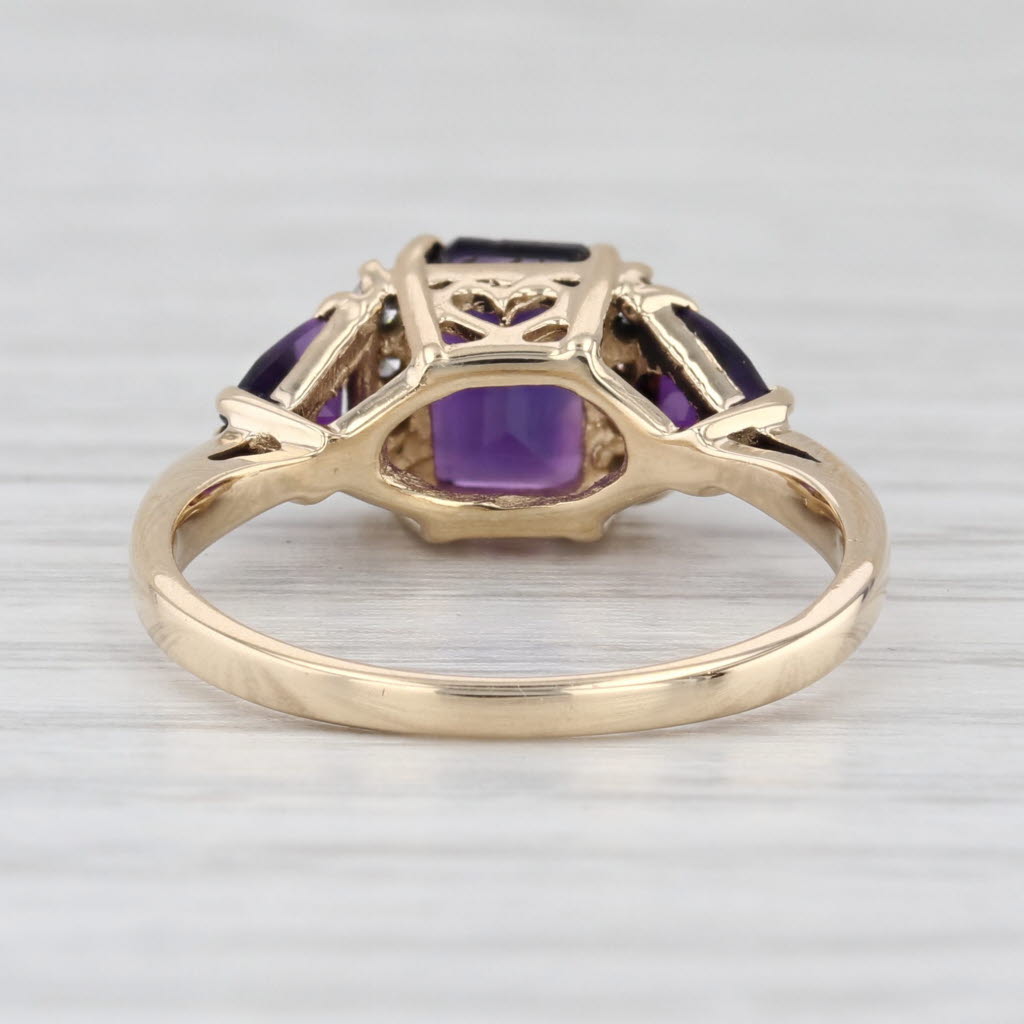1.40ctw Amethyst 3-Stone Diamond Ring 14k Yellow Gold Size 6.25