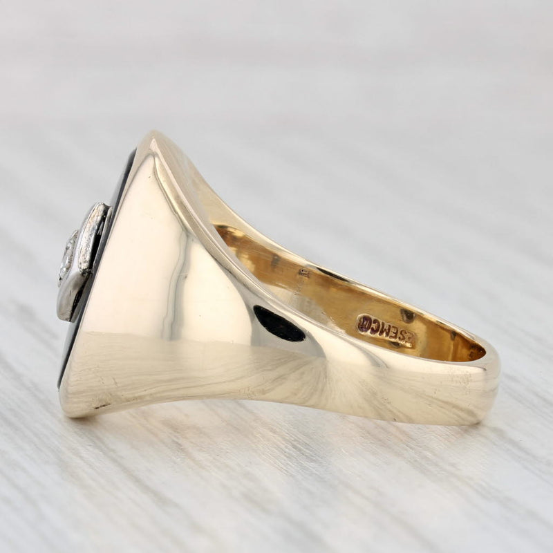 Light Gray Onyx Diamond Ring 10k Yellow Gold Size 11 Signet