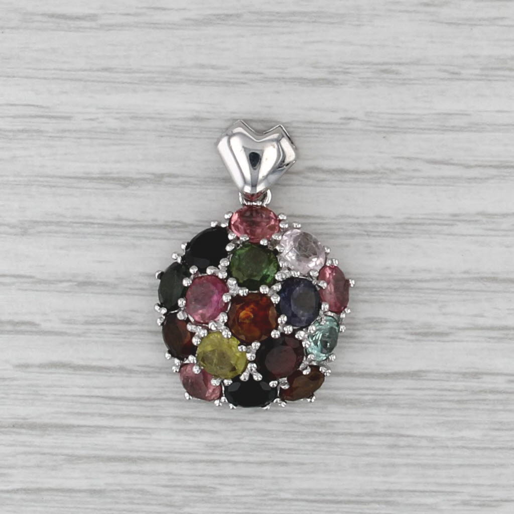 Multicolor Tourmaline Pendant 14k White Gold Statement Heart Bail
