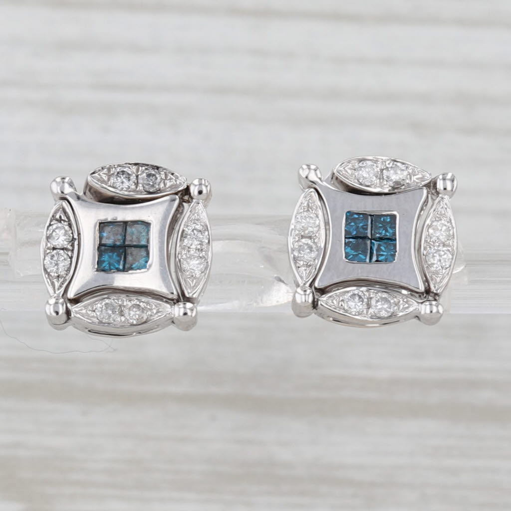 0.50ctw Blue White Diamond Earrings 14kWhite Gold Convertible Drop Studs
