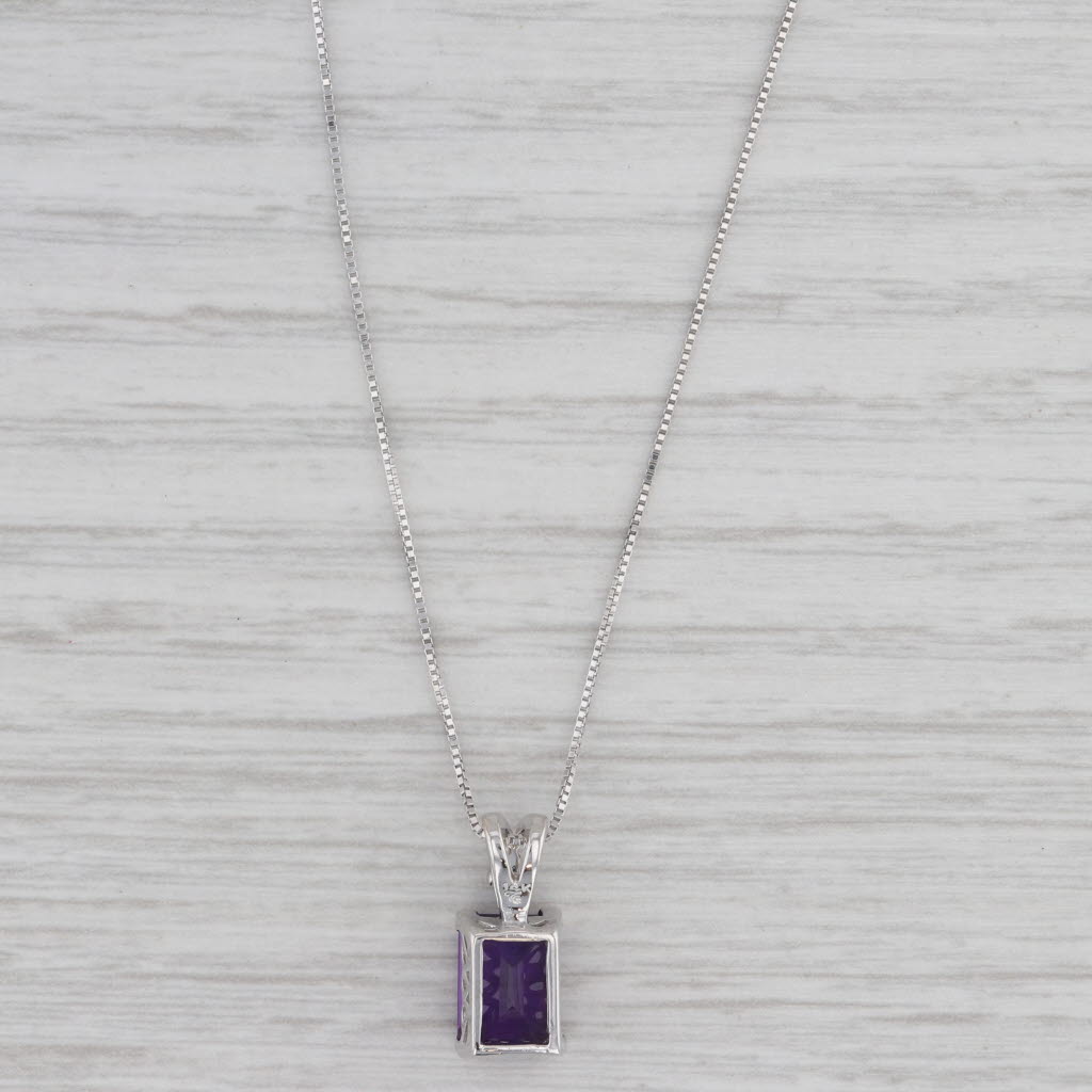 Gray 1.35ct Amethyst Pendant Necklace 14k White Gold 16" Box Chain Topaz Accent