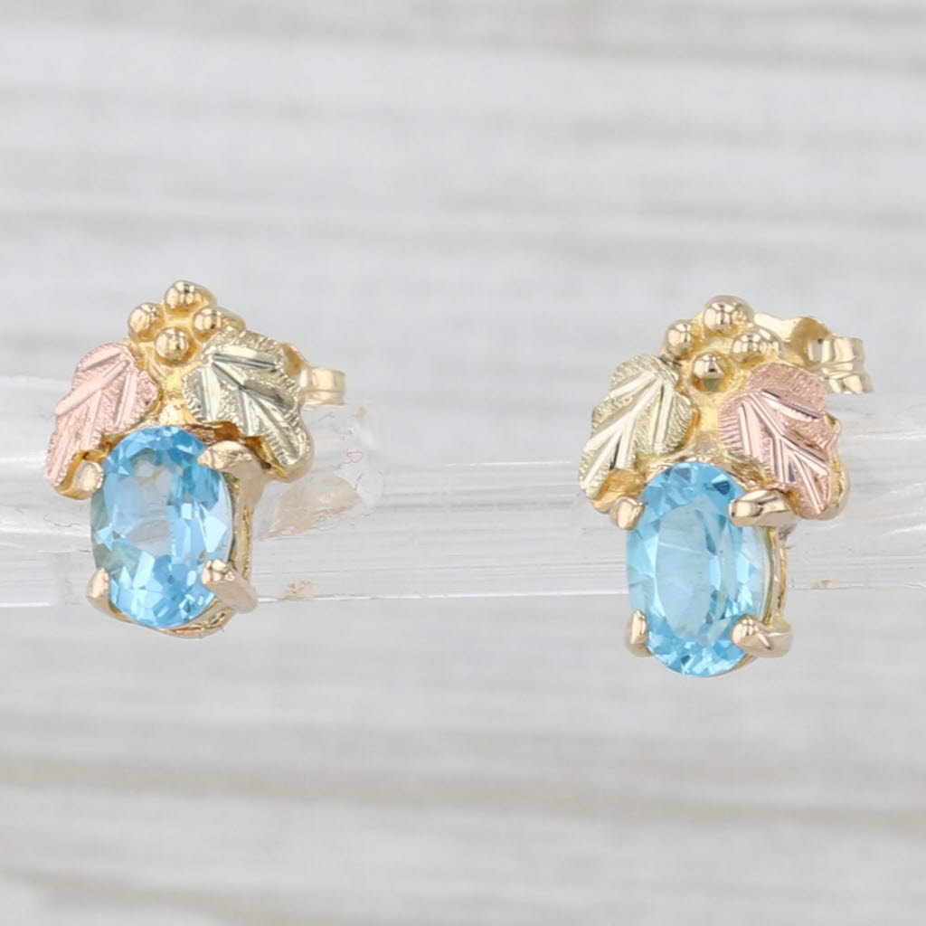Light Gray 1.22ctw Blue Topaz Stud Earrings 14k Yellow Gold Mt Rushmore Black Hills Gold