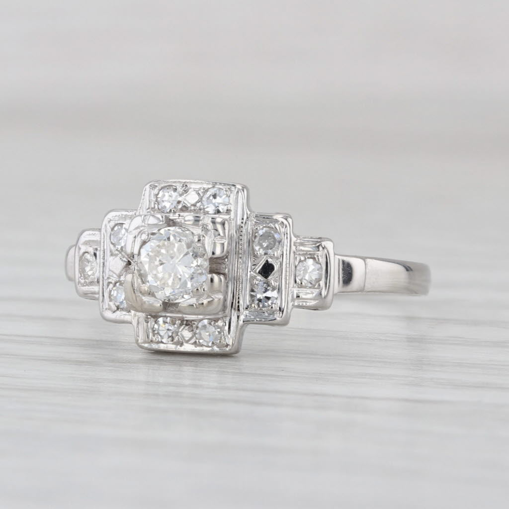 Vintage 0.44ctw Diamond Engagement Ring 14k White Gold Size 9.5