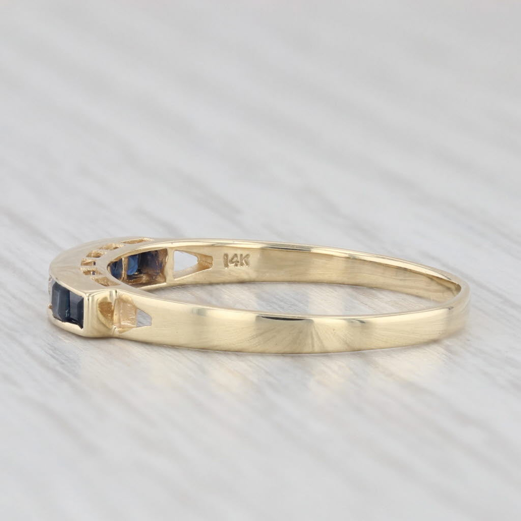 Light Gray 0.27ctw Blue Sapphire Diamond Ring 14k Yellow Gold Size 7 Stackable Band