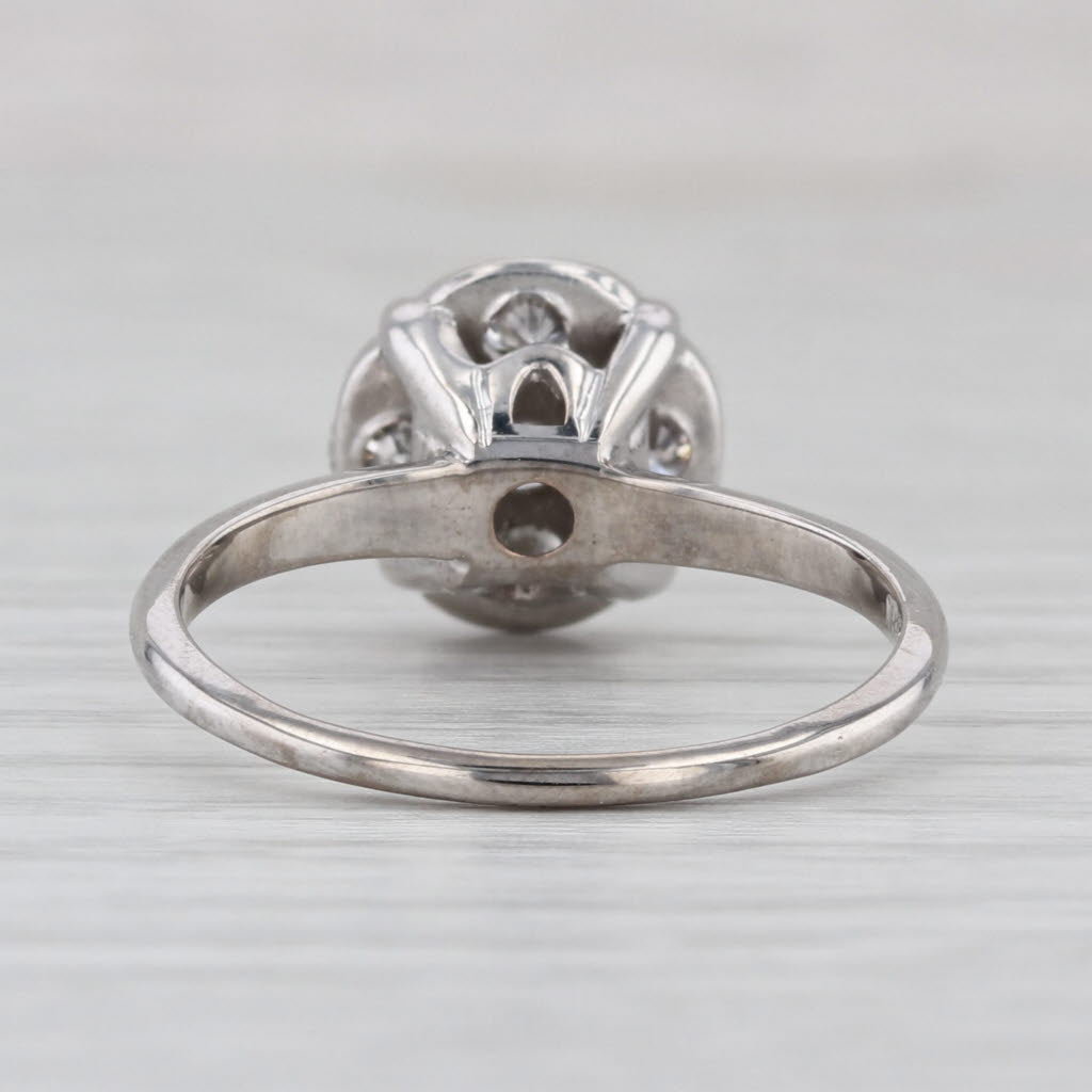 Vintage 1.43ctw Round Diamond Halo Engagement Ring 14k White Gold Size 9