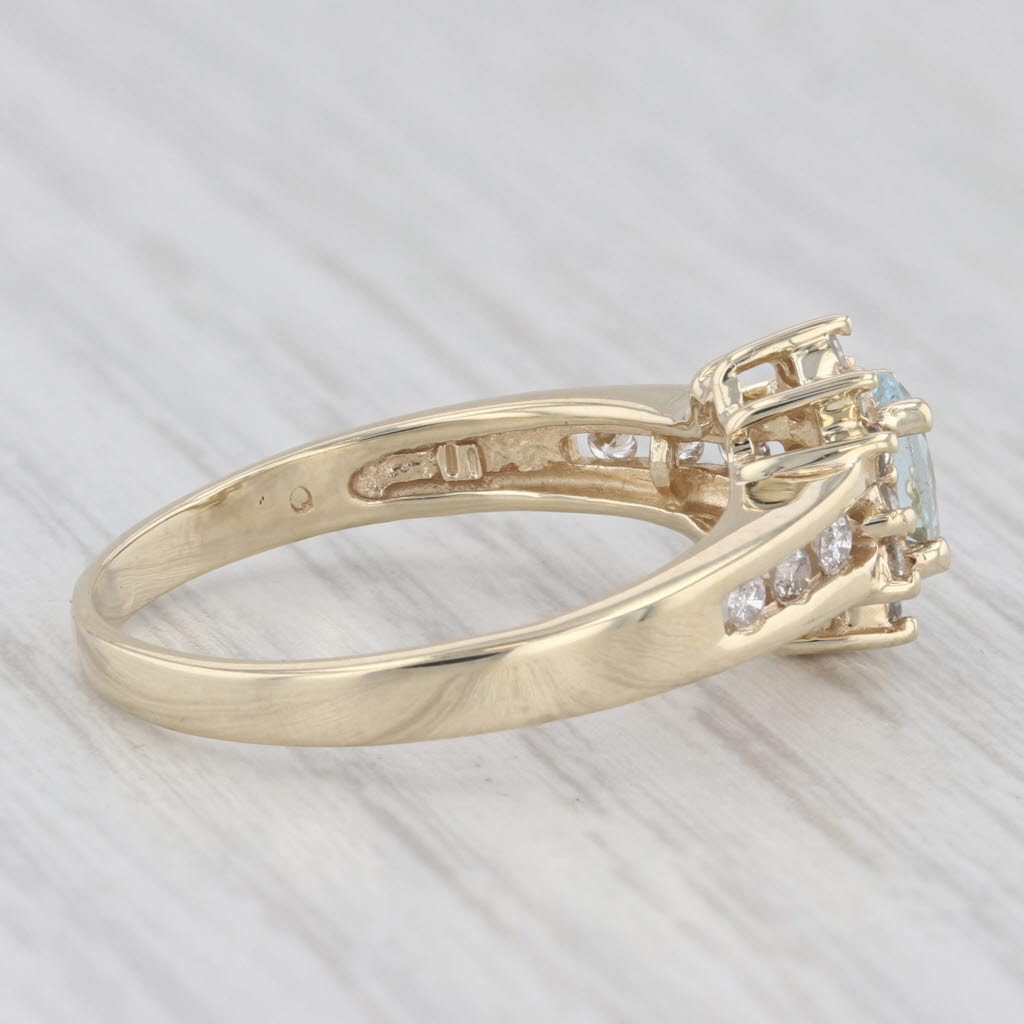 Light Gray 0.54ctw Aquamarine Diamond Halo Ring 10k Yellow Gold Size 8 Engagement