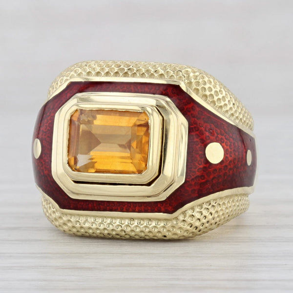 Light Gray 1.56ct Citrine Susy Mor Cocktail Ring 18k Yellow Gold Red Enamel Size 6
