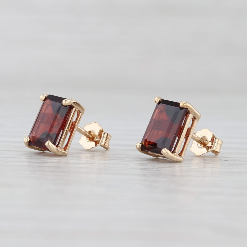 Light Gray 3.25ctw Garnet Stud Earrings 10k Yellow Gold Emerald Cut Solitaire Studs