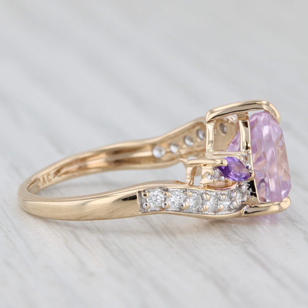 Light Gray 2.82ctw Pink Kunzite Diamond Amethyst Ring 14k Yellow Gold Size 5.25