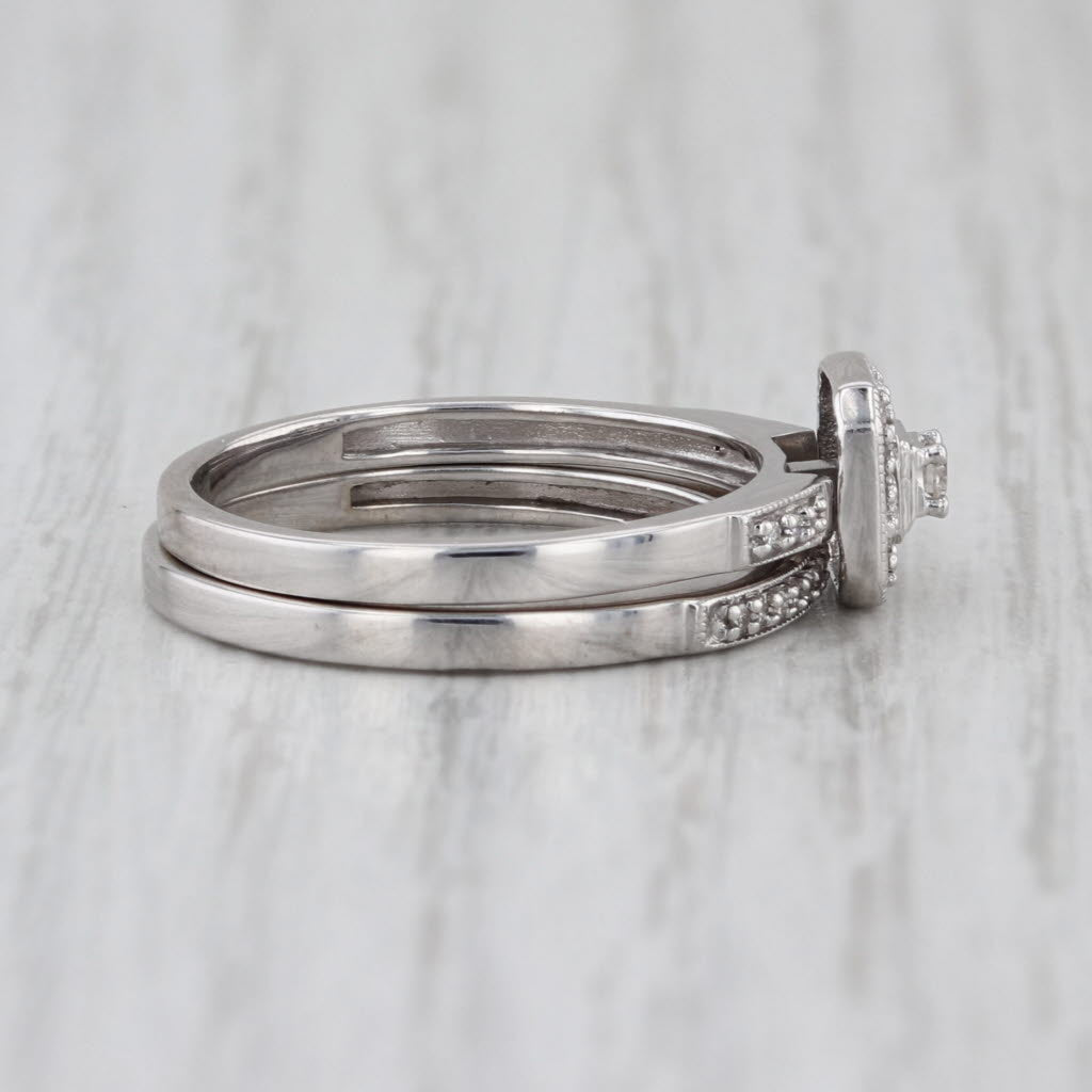 0.11ctw Diamond Halo Engagement Ring Wedding Band Bridal Set 10k White Gold