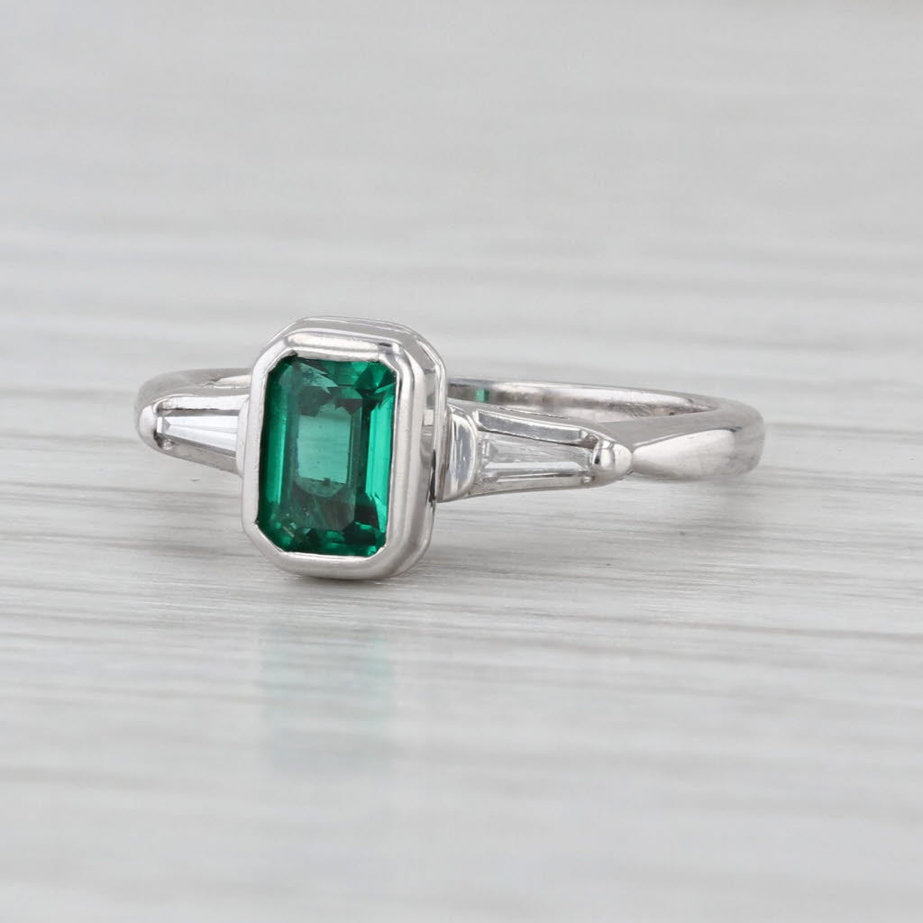 0.57ctw Emerald Diamond Ring 14k White Gold Size 3.5 Engagement