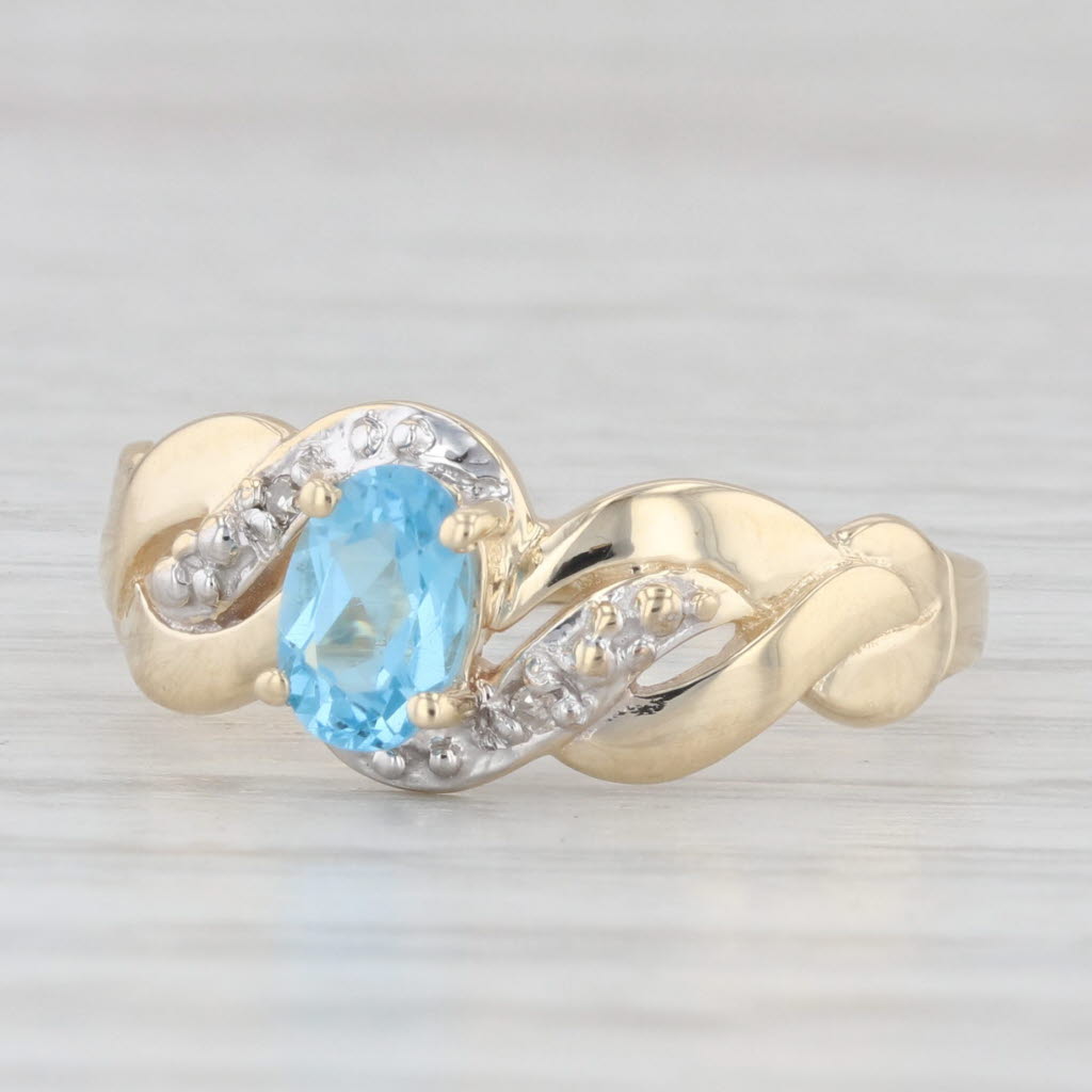 Light Gray 0.50ct Oval Blue Topaz Diamond Ring 10k Yellow Gold Size 7