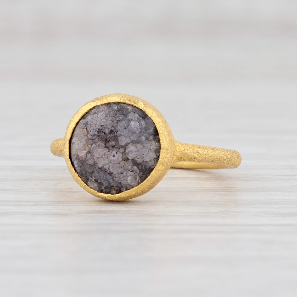 New Nina Wynn Ring Black Druzy Quartz Sterling Silver 22k Gold Vermeil Size 6