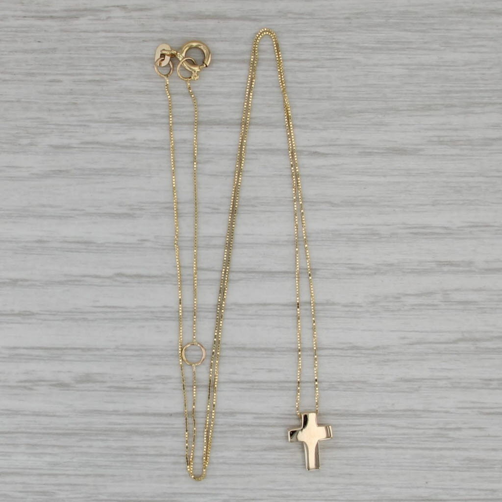 Small Cross Pendant Necklace 14k Yellow Gold Box Chain 16" 18"