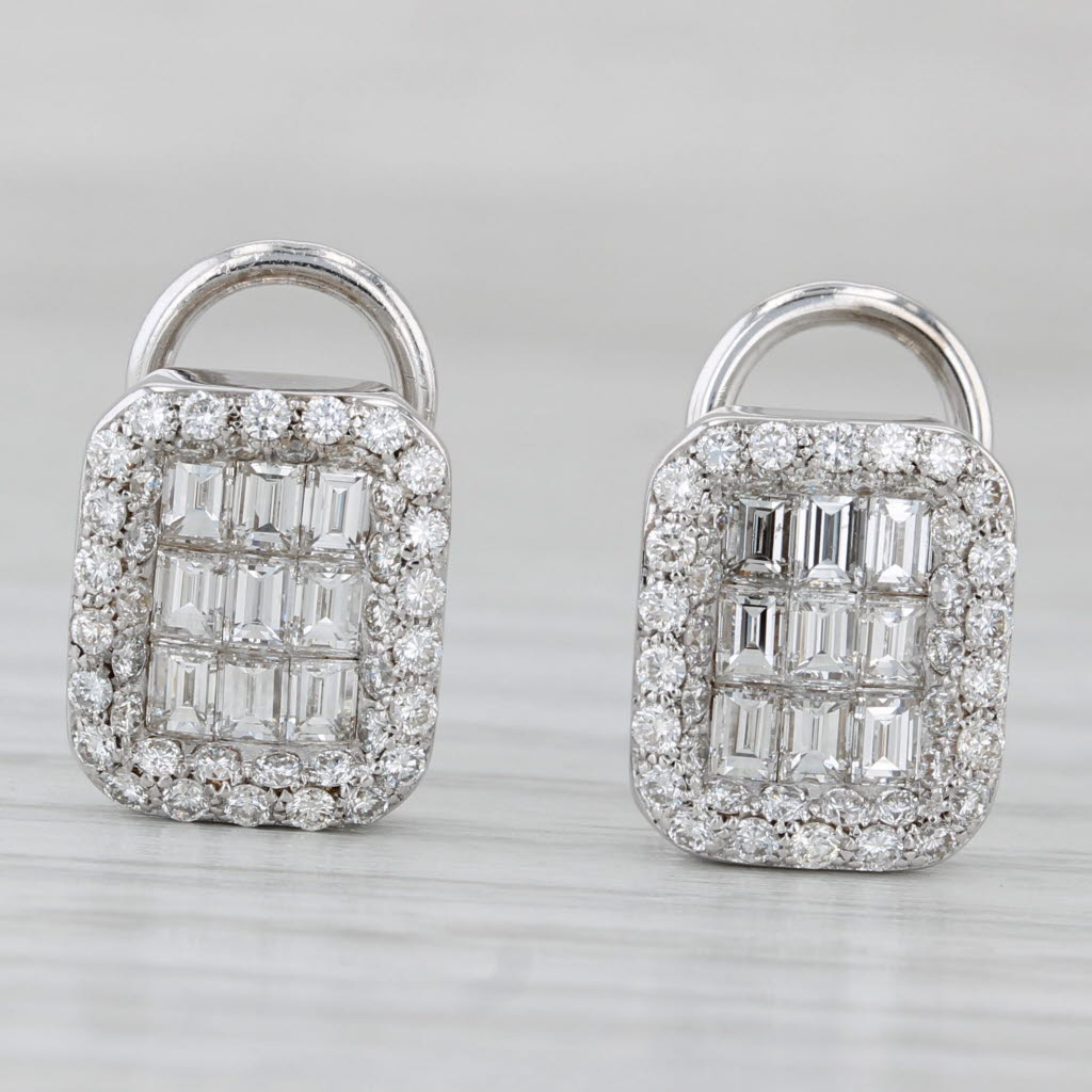 Gray 1.46ctw Diamond Halo Stud Earrings 18k White Gold Omega Backs