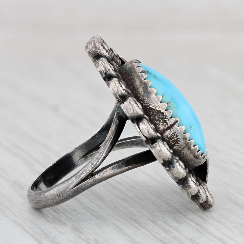 Native American Turquoise Leaf Ring Sterling Silver Size 7.25 Statement