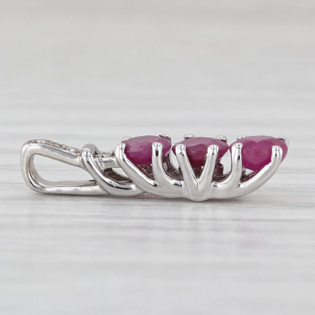 1.15ctw Ruby 3-Stone Journey Pendant 10k White Gold Diamond Accents