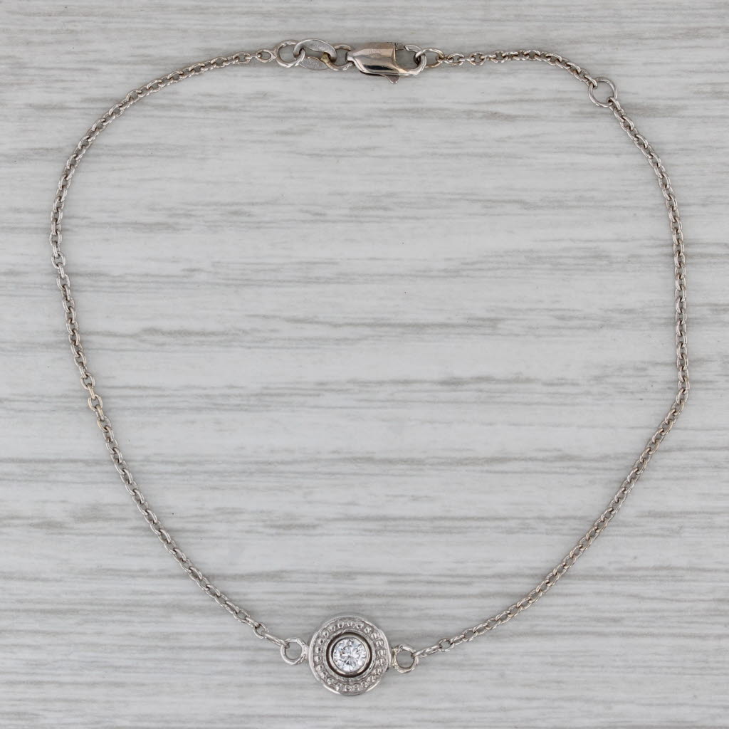 Gray 0.25ct Diamond Solitaire Bracelet 14k White Gold Double Sided 7.5" Cable Chain