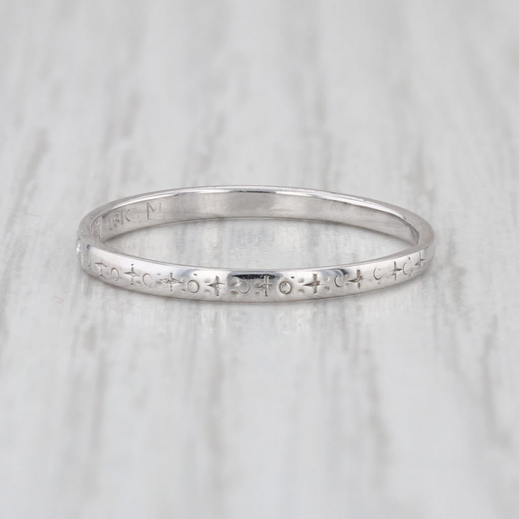 Vintage Diamond Wedding Band 18k White Gold Size 7.75-8 Ring Stackable