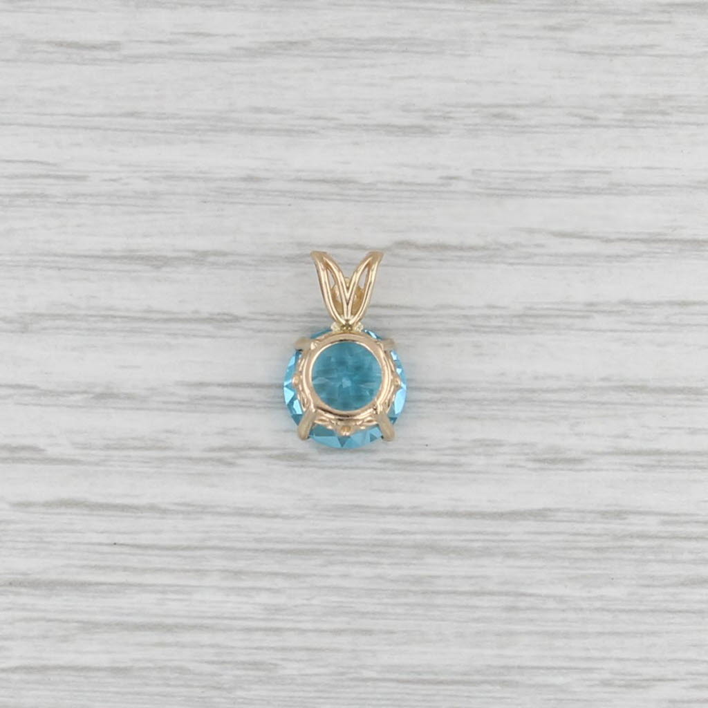 New 5.74ct Round Blue Topaz Solitaire Pendant 14k Yellow Gold Small Drop