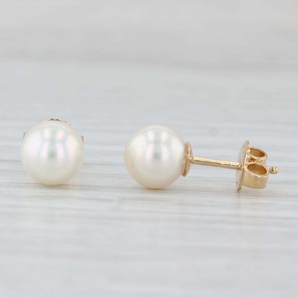 Light Gray Mikimoto Cultured Pearl Stud Earrings 18k Yellow Gold Solitaire Studs