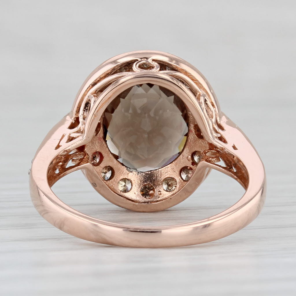 Light Gray Effy 4.01ctw Smoky Quartz Champagne Diamond Halo Ring 14k Rose Gold Size 7.25