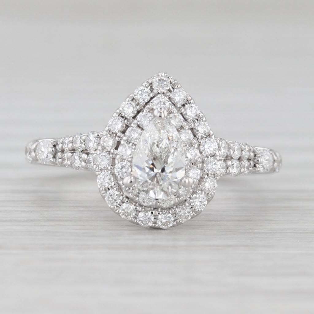 Light Gray 0.94ctw Pear Diamond Halo Engagement Ring 14k White Gold Disney Ariel Size 5.5