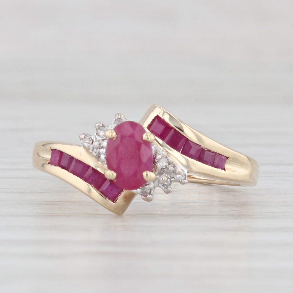 Light Gray 1.12ctw Ruby Diamond Bypass Ring 10k Yellow Gold Size 8