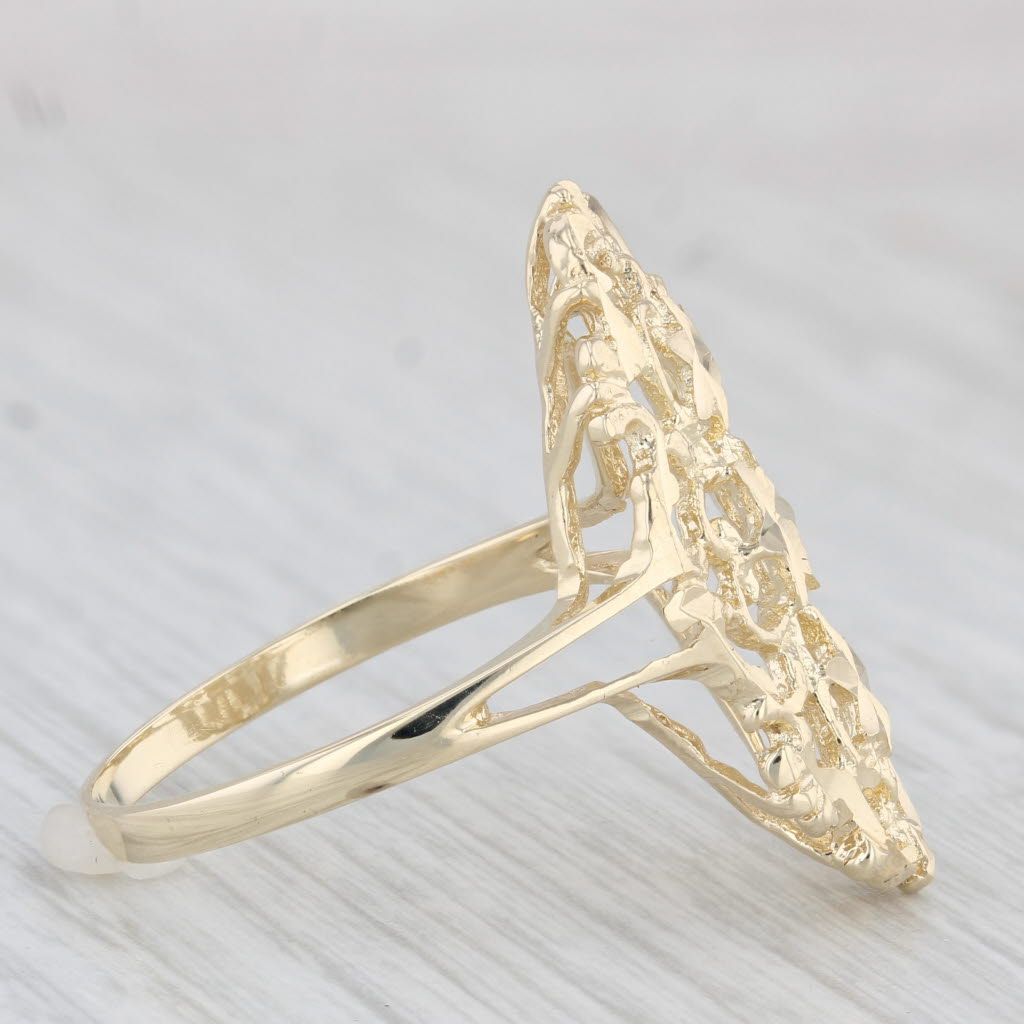 Light Gray Ornate Floral Openwork Ring 14k Yellow Gold Size 10.5 Statement
