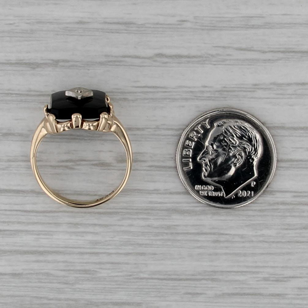 Vintage Diamond Onyx Signet Ring 10k Yellow Gold Size 5