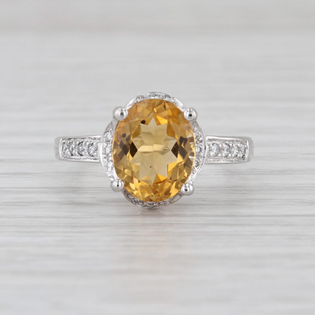2.43ctw Oval Citrine Diamond Halo Ring 14k White Gold Size 6.75