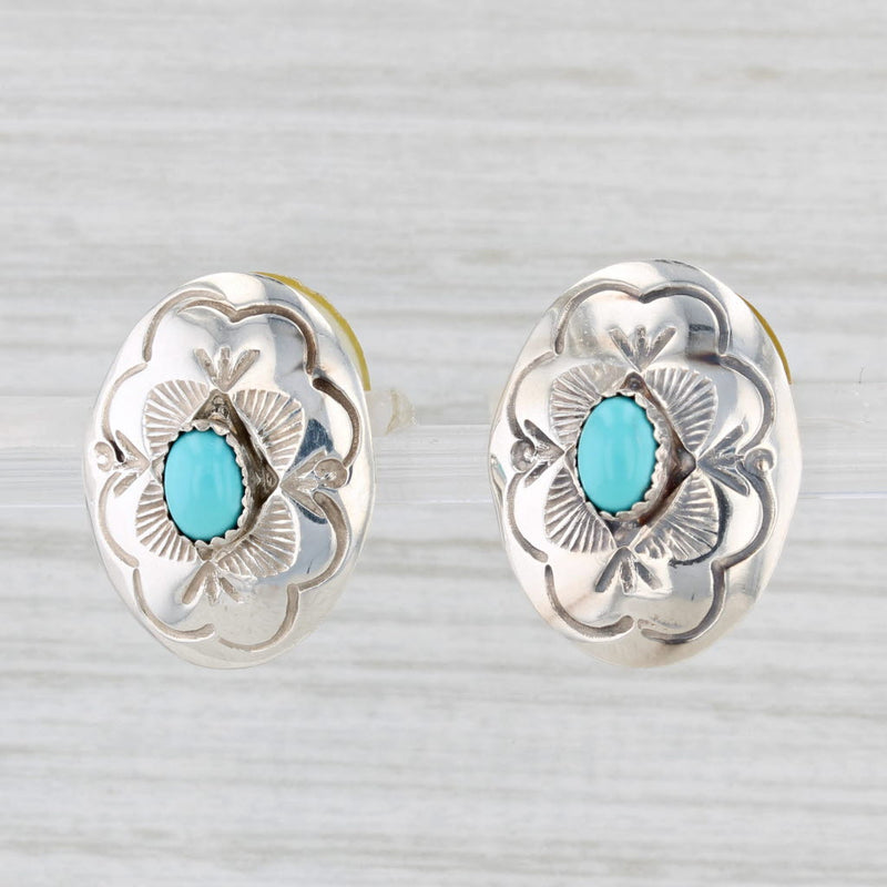 Native American Turquoise Flower Stud Earrings Sterling Silver Signed Vintage