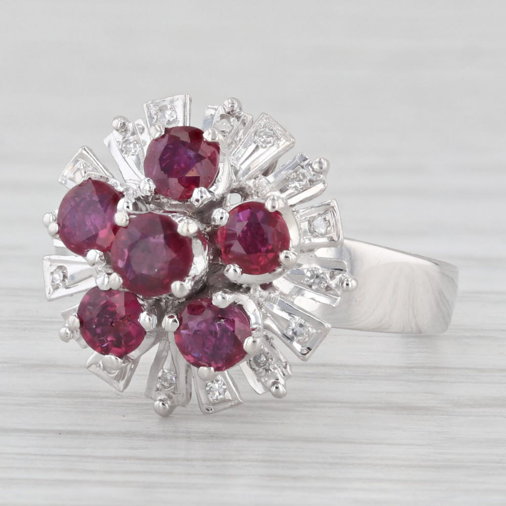 Light Gray 1.04ctw Ruby Diamond Cluster Ring Gold Palladium Silver Size 6.5