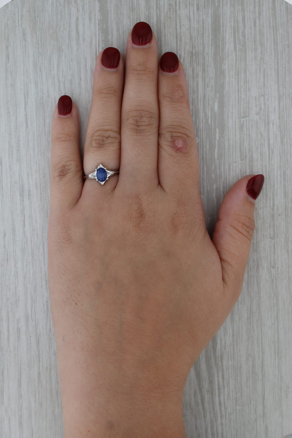 Vintage Lab Created Star Sapphire Solitaire Ring 14k White Gold Size 6