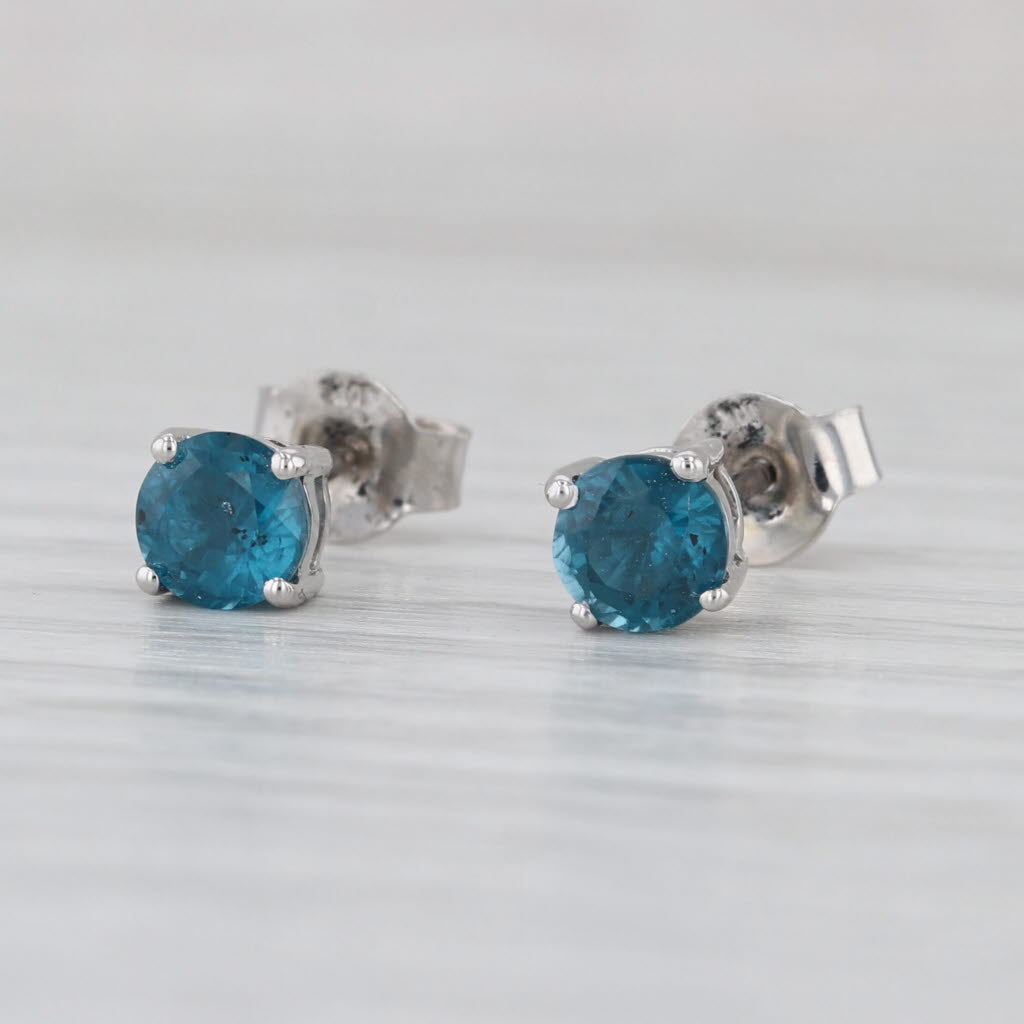 1.28ctw Blue Kyanite Round Solitaire Stud Earrings 10k White Gold COA Christie