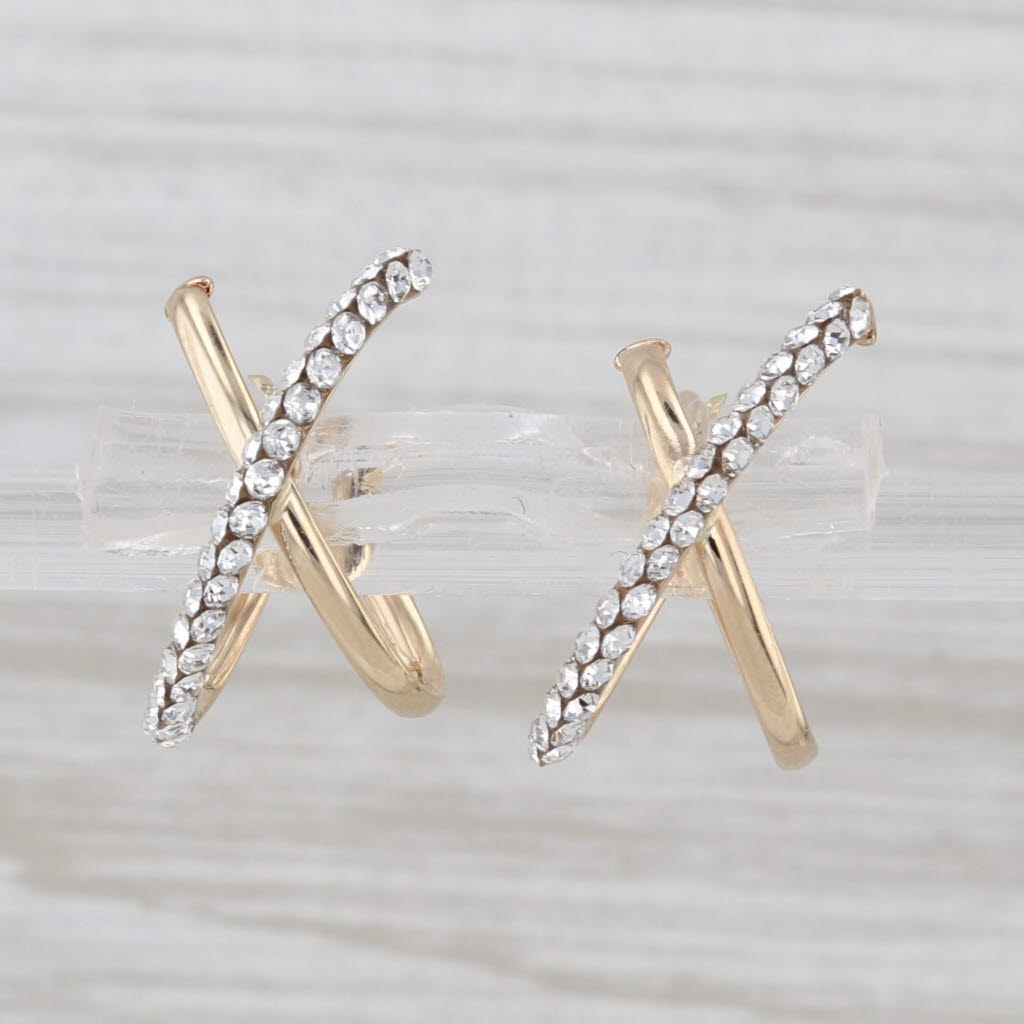 Cubic Zirconia X Hoop Earrings 14k Yellow Gold Snap Top Hoops