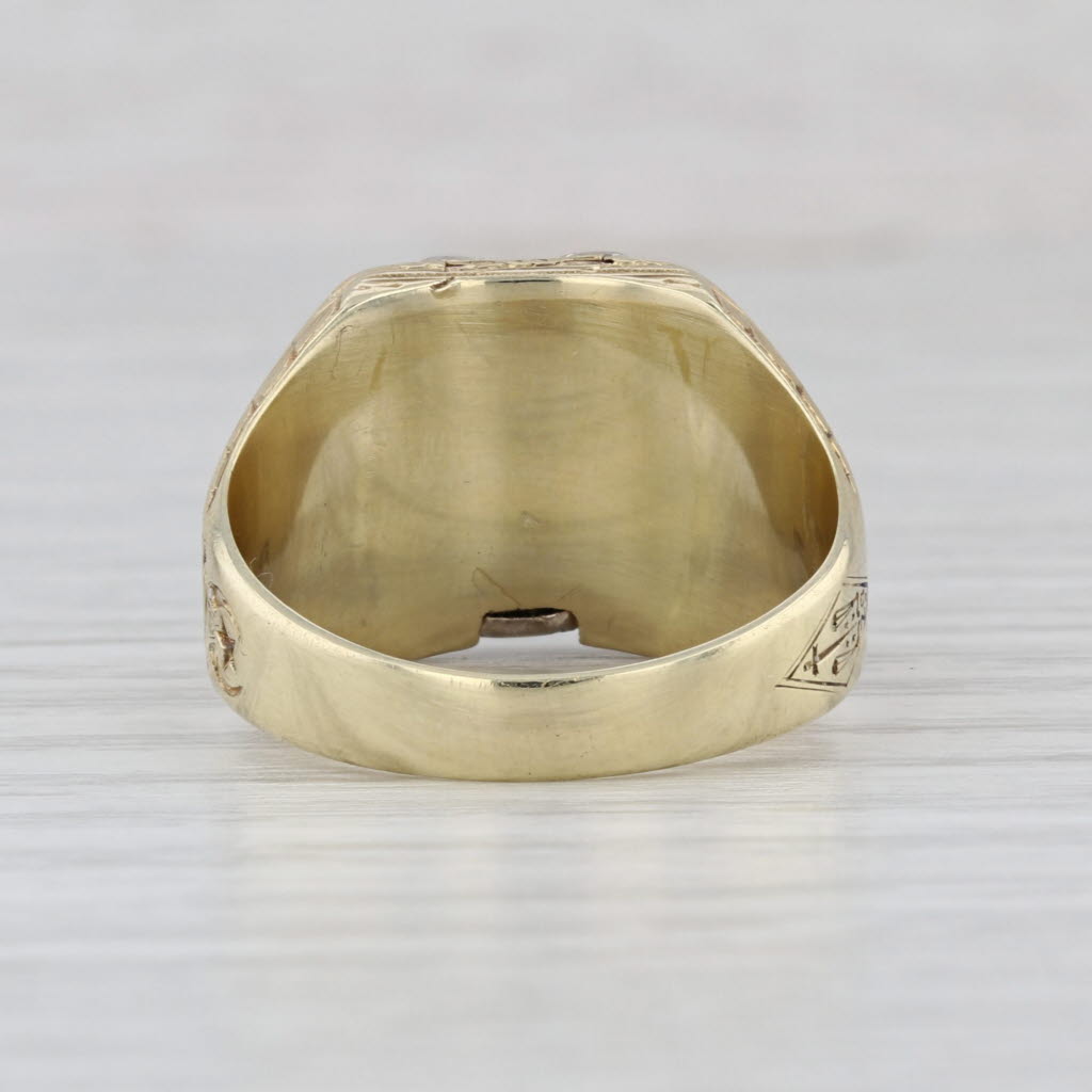Vintage Diamond Masonic Scottish Rite Signet Ring 14k Gold Size 9.25-9.5