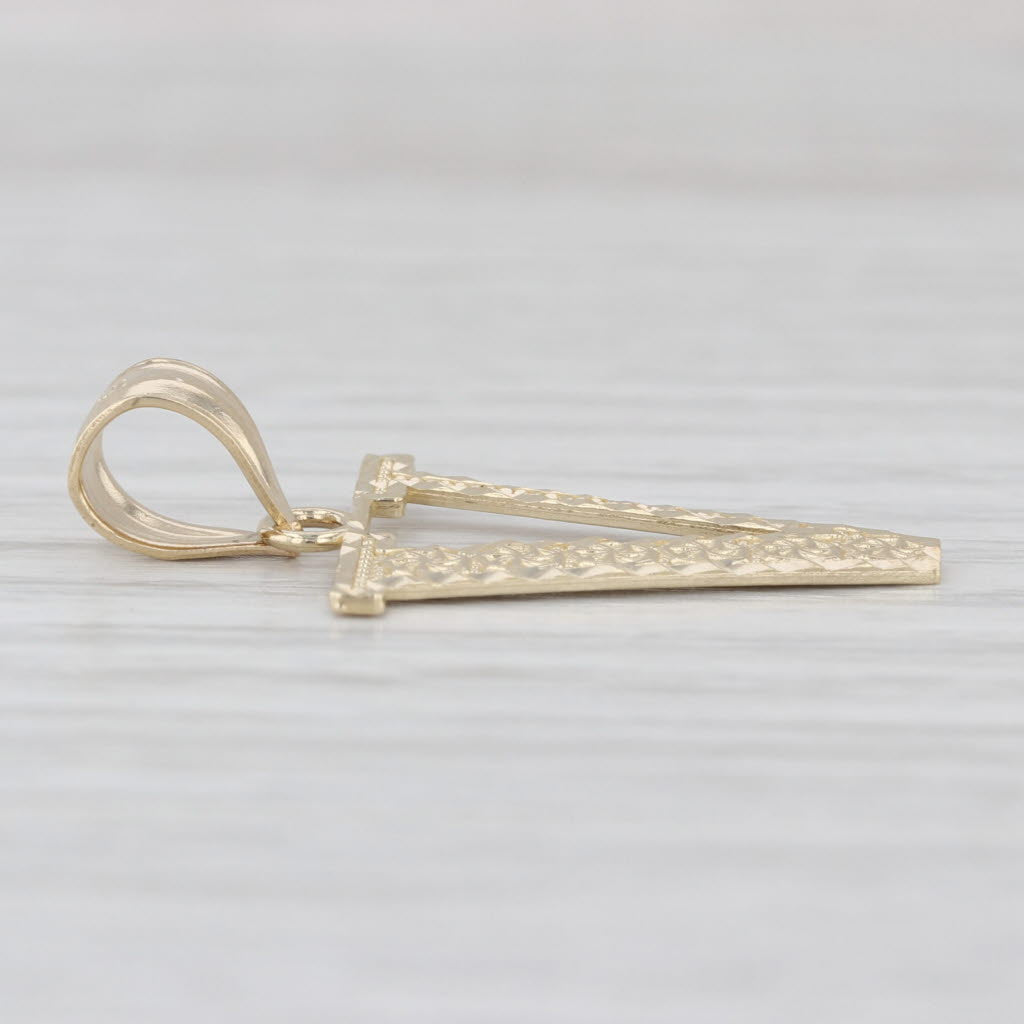 Etched Pattern Letter Initial "V" Pendant 10k Yellow Gold Drop