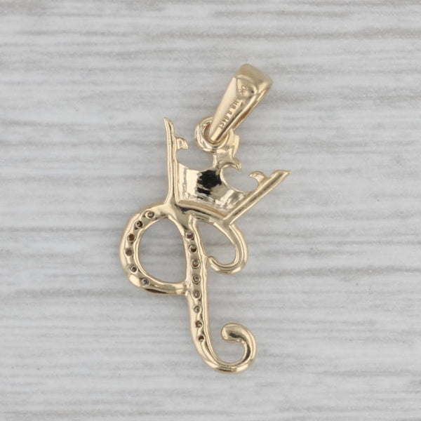 Small Diamond Crowned Letter P Pendant 10k Gold Princess Initial Charm