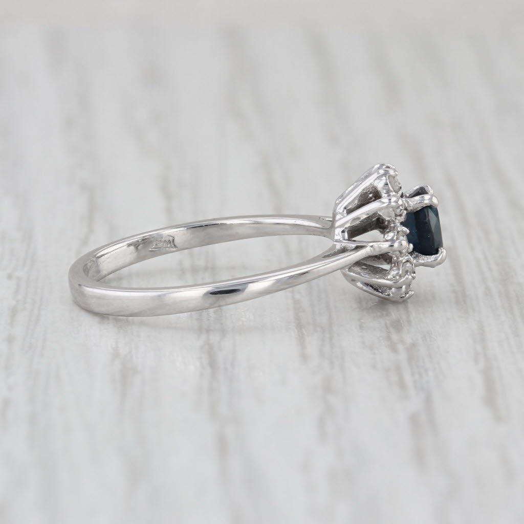 0.58ctw Oval Blue Sapphire Diamond Halo Ring 14k White Gold Size 6.25