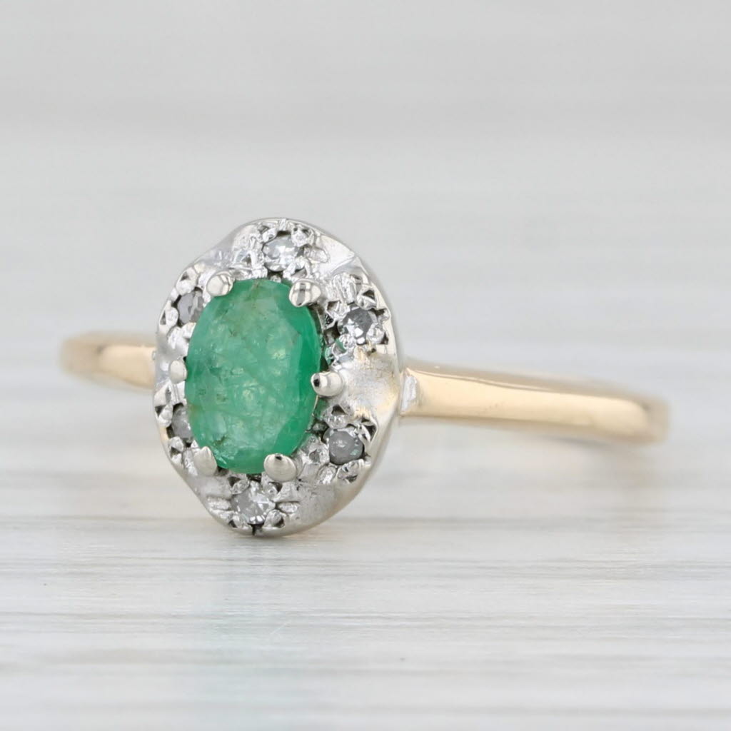 Light Gray 0.23ctw Emerald Diamond Halo Ring 14k Yellow Gold Size 5