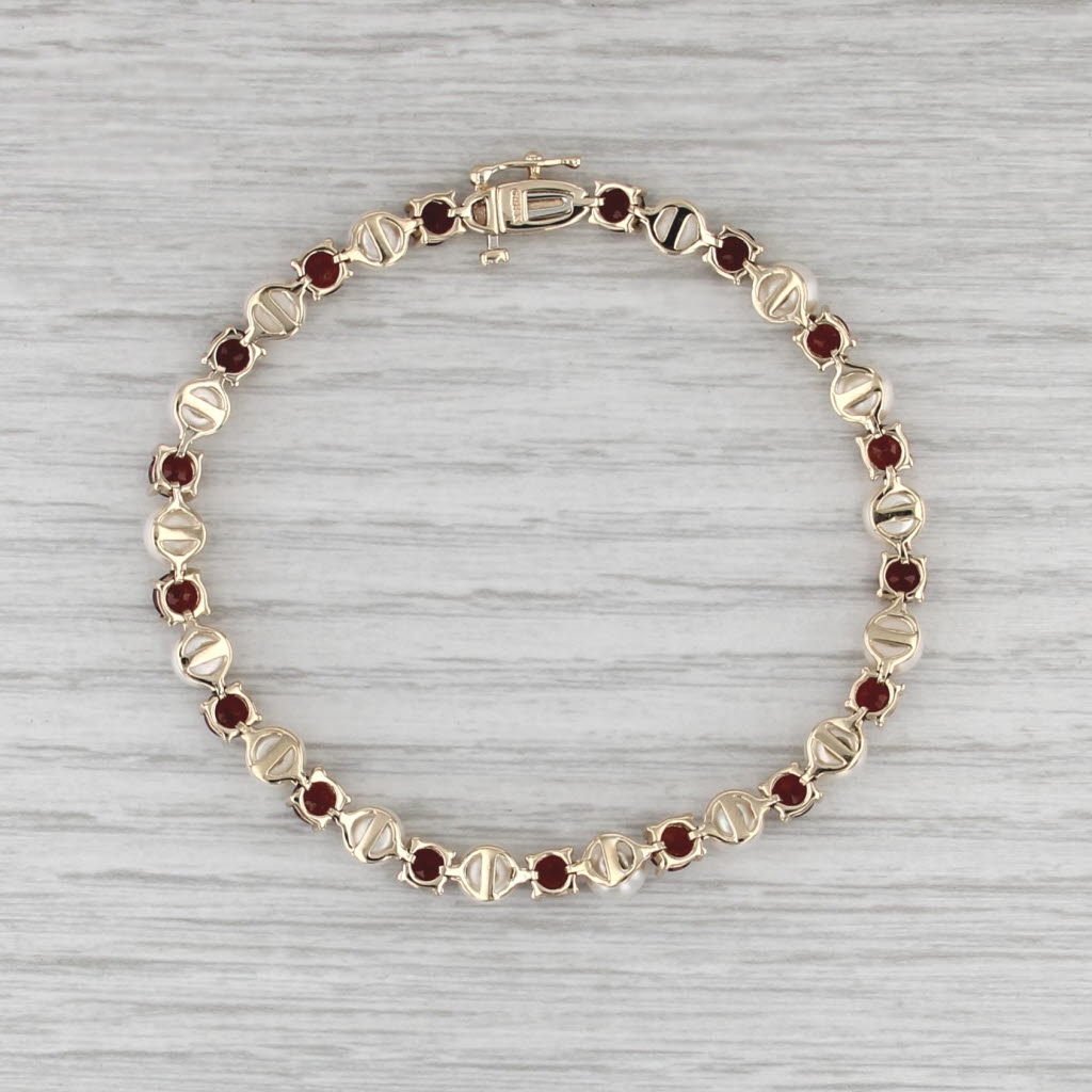 Cultured Pearl 5.30ctw Garnet Tennis Bracelet 14k Yellow Gold 7" 5.3mm