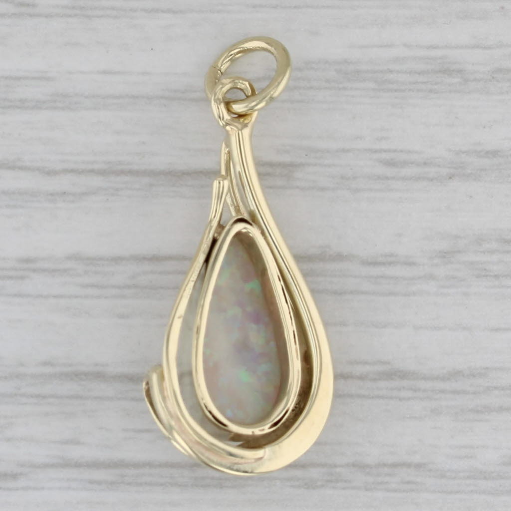 Gray Lab Created Opal Teardrop Pendant 14k Yellow Gold Pear Cabochon